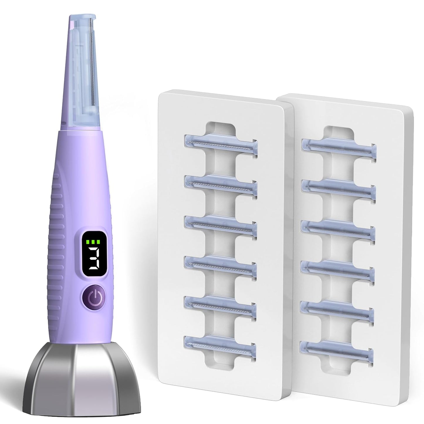 Sonic Dermaplaning Tool - Facial Exfoliation & Peach Fuzz Removal | 12 Blades, 3 Speeds, Purple