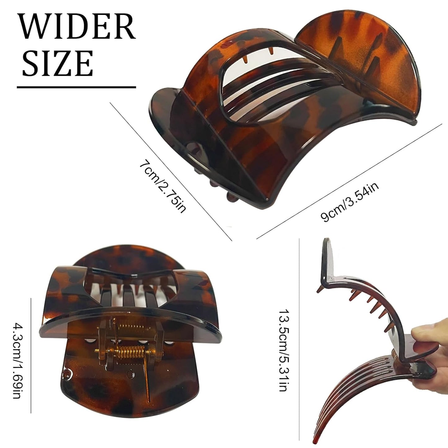 Large Flat Hair Clips - 4 Pcs Black Leopard Claw Clips for Strong Hold | Comfortable for Thick & Thin Hair