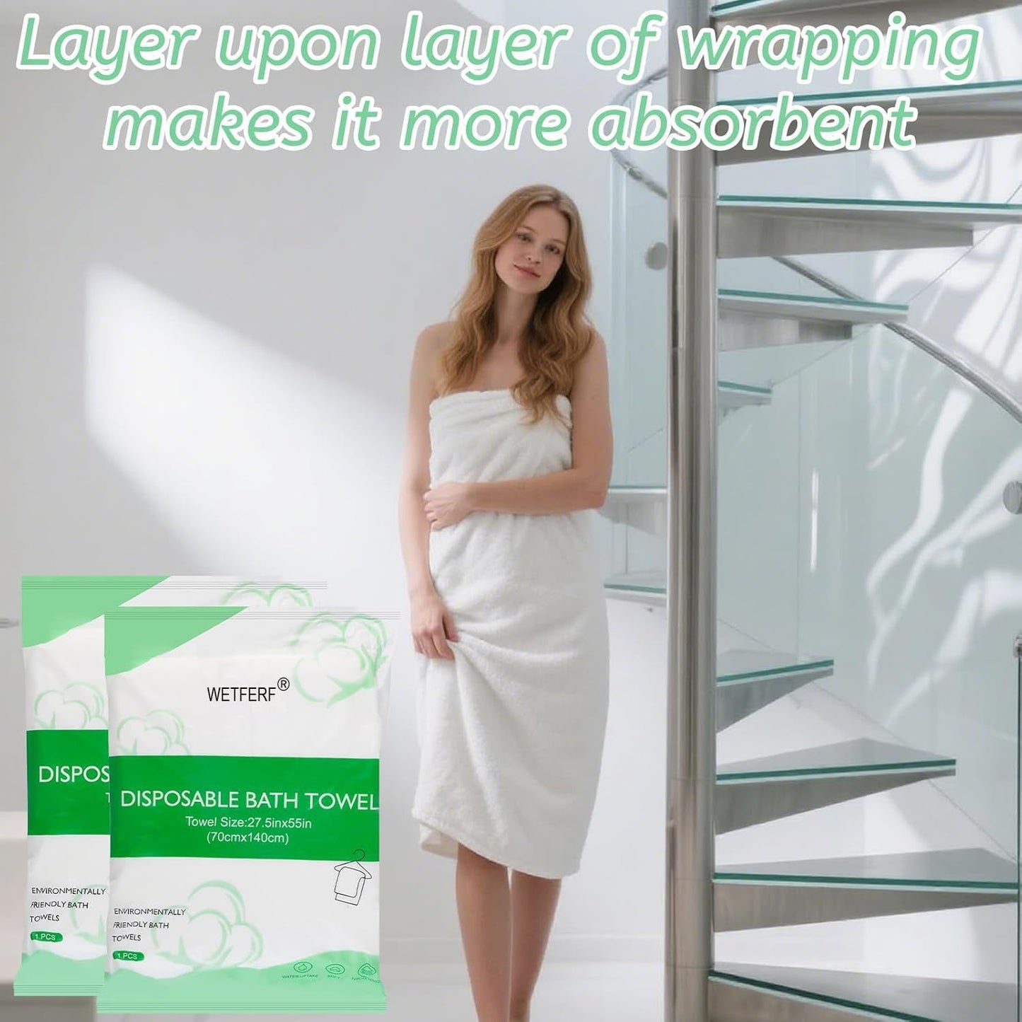 Disposable Bath Towels - 20 Pack Durable Large Portable Thick Towels for Travel, Spa & Camping | 55'' x 27.5''