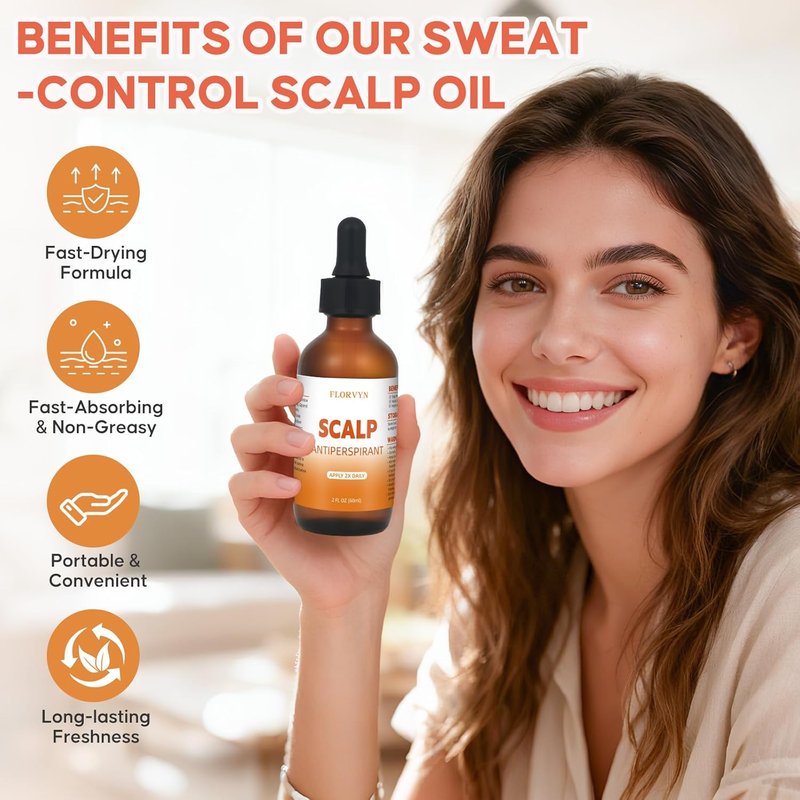Scalp Serum for Sweaty Scalp - Fast-Drying Sweat Control Oil with Argan & Ginger - 2 Fl Oz, White