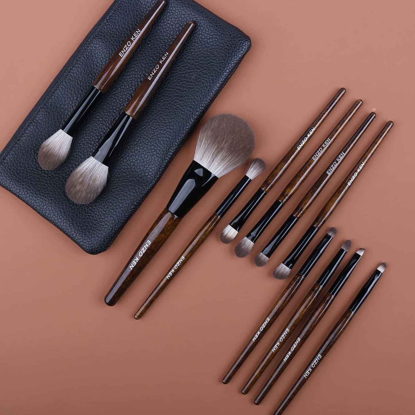 Natural Goat Hair Makeup Brush Set - Professional Walnut Cosmetic Brushes with Case | Soft Bristles for Flawless Application
