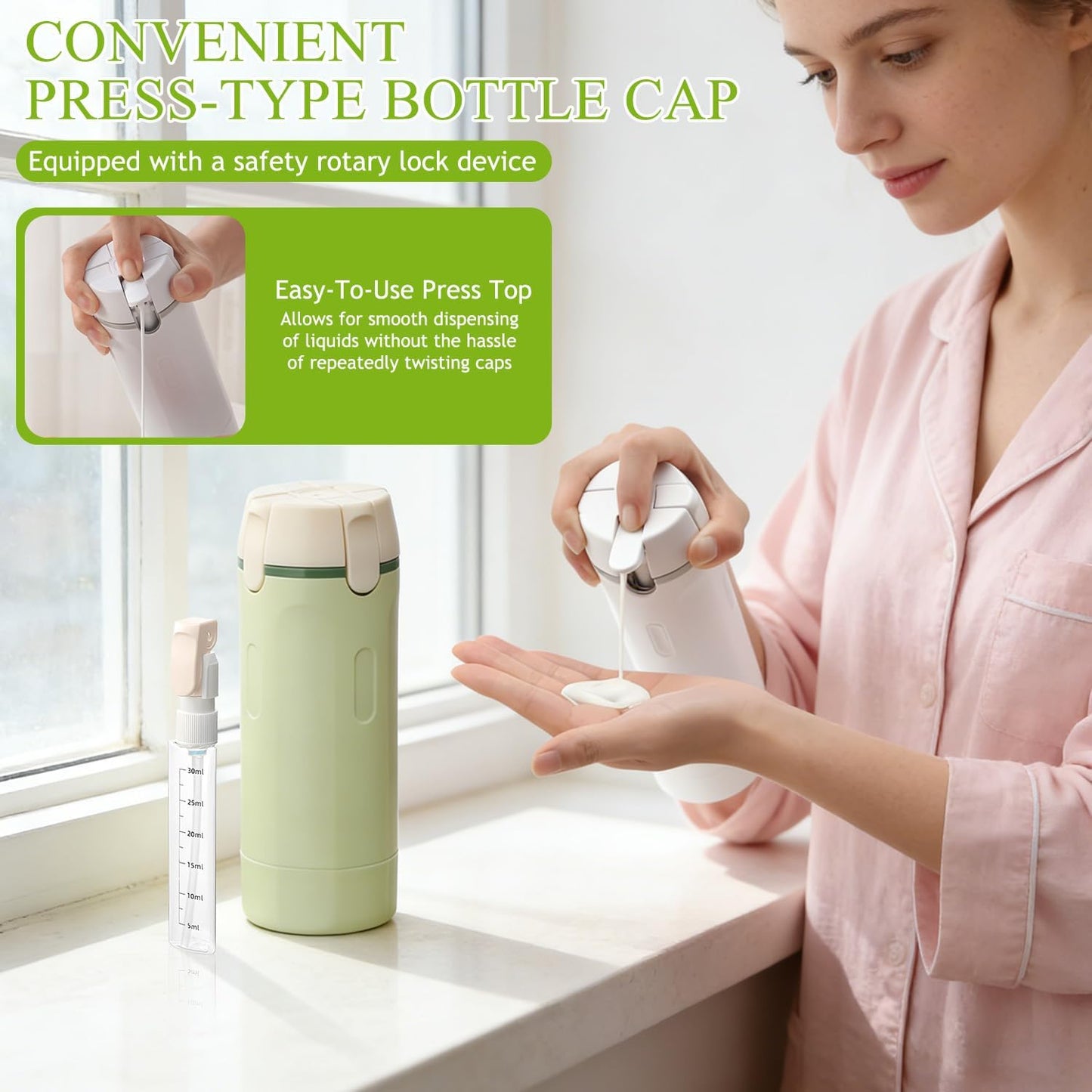 Travel Dispenser Bottle Set - 4 Pack 30ML Refillable Toiletry Bottles | Leak-Proof & Portable for Travel, Camping, Business Trip