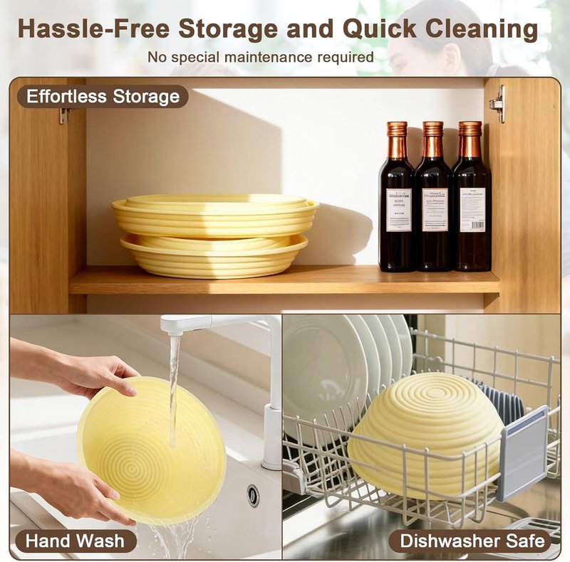 Silicone Sourdough Starter Kit - Upgraded 9" Round & 10" Oval Banneton Bread Proofing Basket | Non-Stick, Foldable Design with Baking Tools