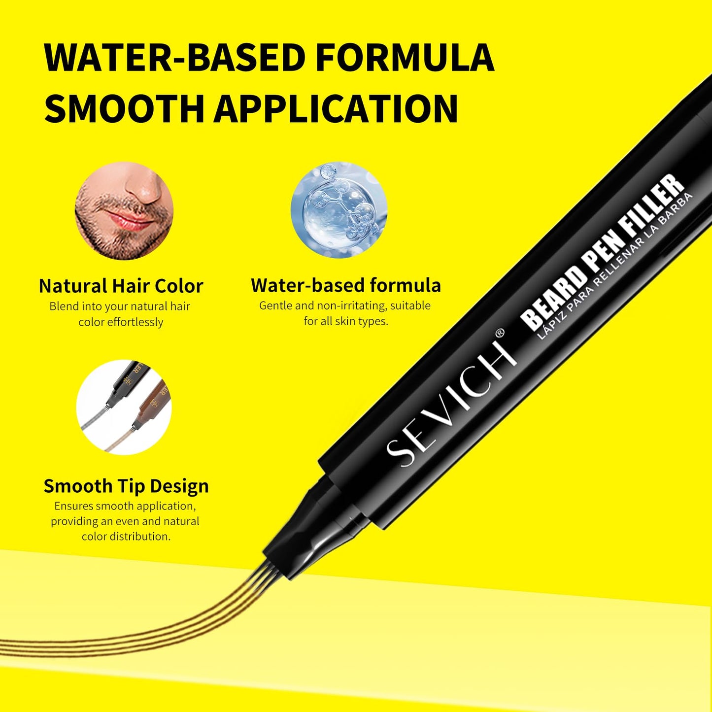 SEVICH Beard Pencil Filler for Men Black,Unique 4-Tip Beard Pen Resistant,Instantly Fills Sparse Areas & Covers Gaps,Waterproof & Sweat-Resistant,Natural Effects