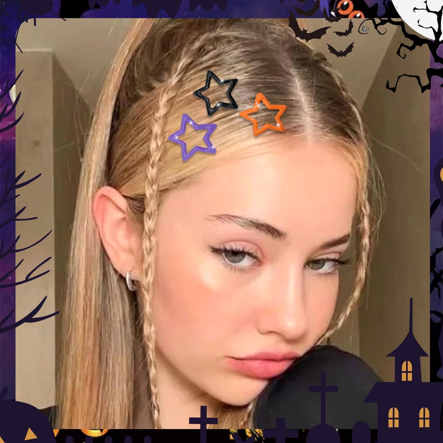 NAISKA 24PCS Halloween Stars Hair Clips Sequins Stars Hair Barrettes Metal Star Snap Clip Y2K Non Slip Clips Halloween Vibe Cute Hair Accessories for Women Girls
