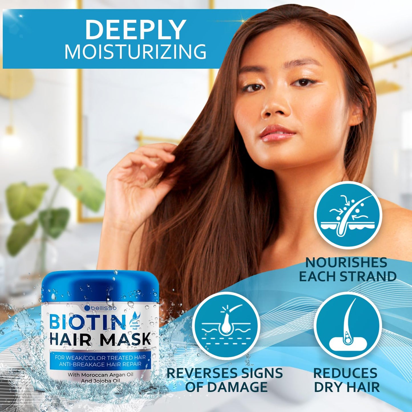 Biotin Hair Mask - Volume Boosting Deep Conditioner for Dry, Damaged Hair | Hydrating Repair Treatment for Curly Hair