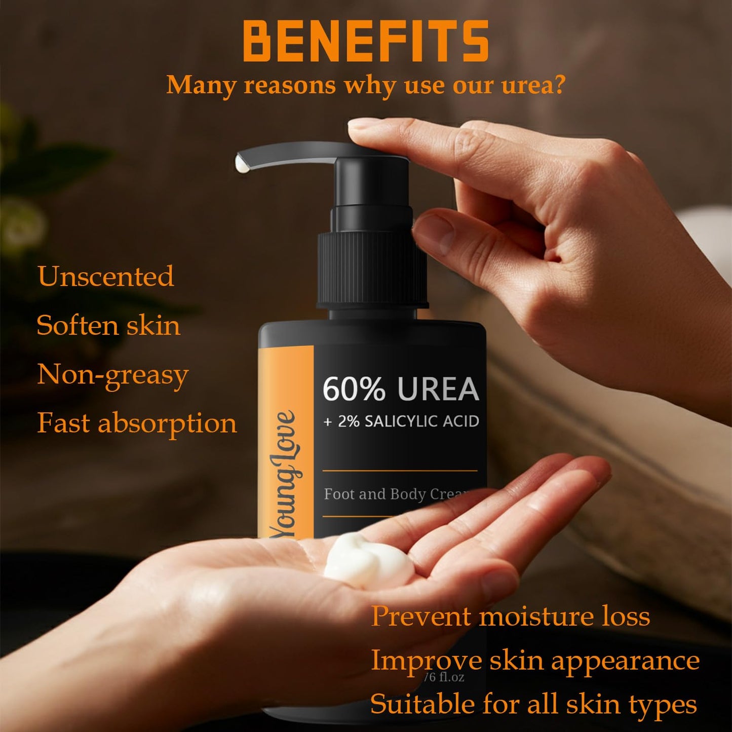 Urea Cream 60% with 2% Salicylic Acid - Fragrance-Free Moisturizing Lotion for Dry Cracked Skin | 6.76 OZ