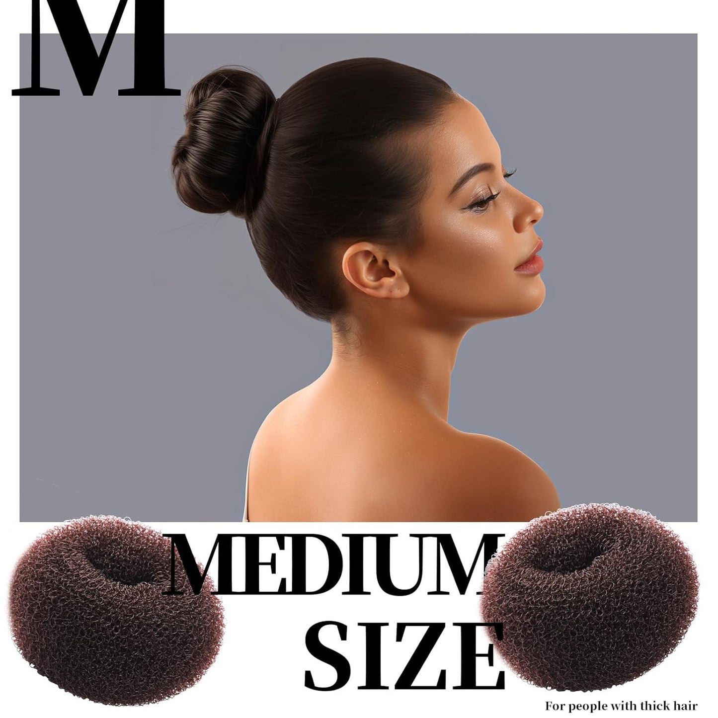 Donut Hair Bun Maker Set - Hair Bun Shaper with 3 Sizes & 5 Elastic Bands | Dark Brown Hair Accessories for Girls