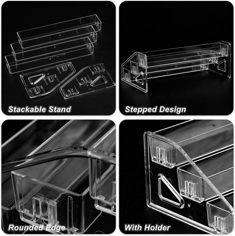 Nail Polish Organizer - Clear Acrylic Makeup Stand & Eyeglasses Display Rack | 3-Tier Storage Tray