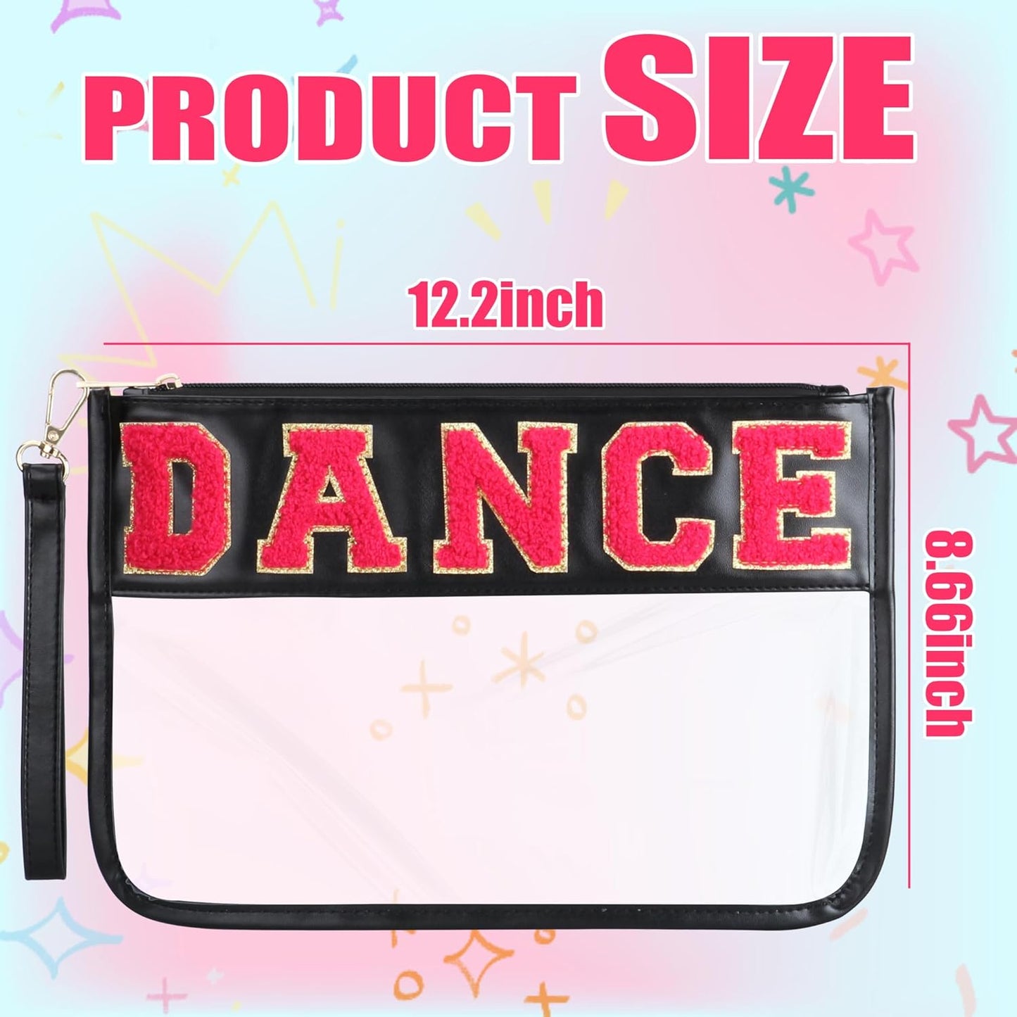 Dance Recital Gifts - Clear Makeup Letter Bag with Chenille Patch | Waterproof Cosmetic Pouch for Girls & Women