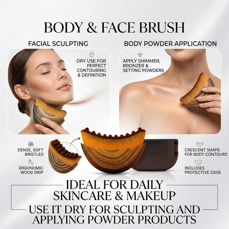 Lymphatic Face Brush - Natural Makeup Tool with Soft Bristles | Ergonomic Cleansing Brush for Sculpting
