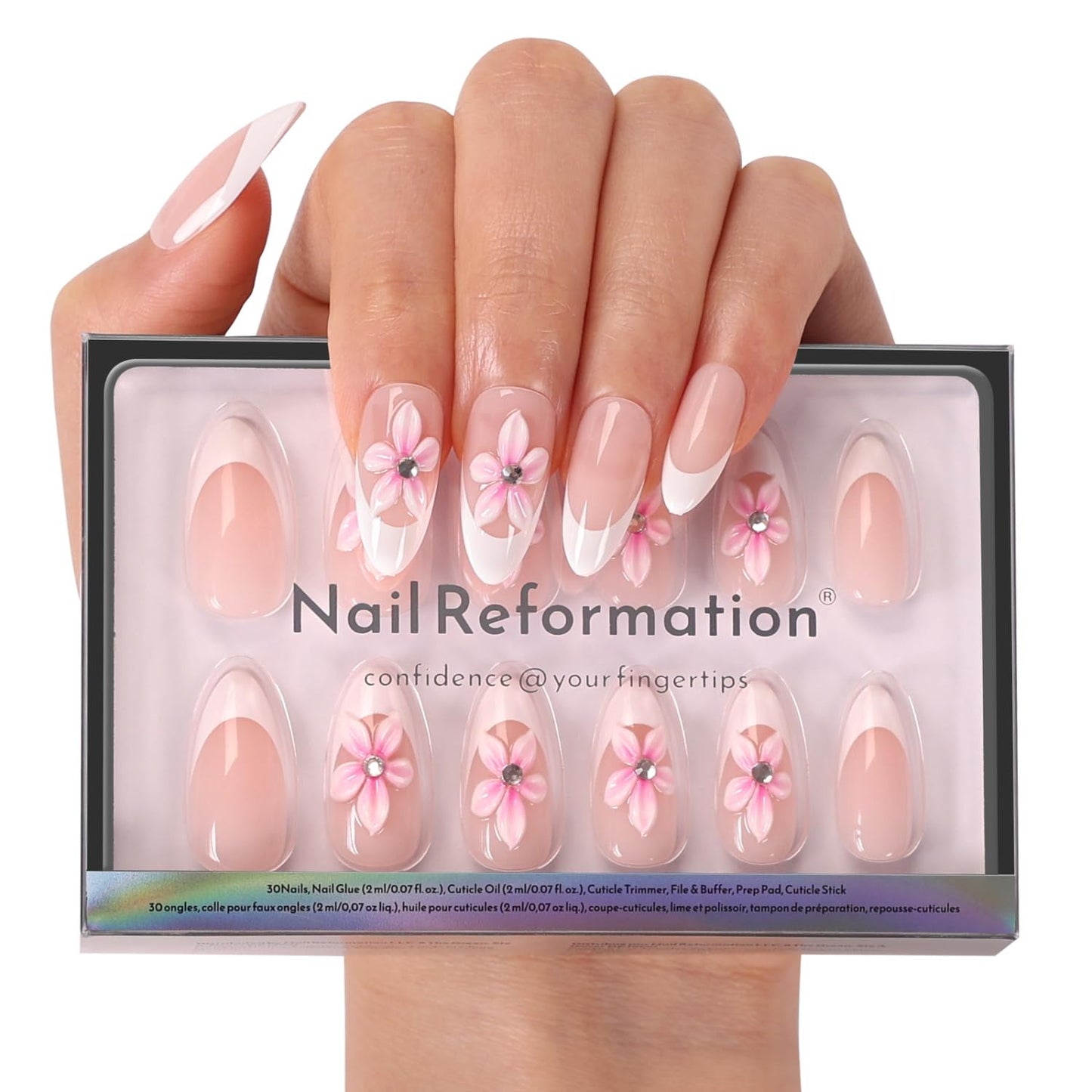 Press On Nails - Strawberry Seed Milky Pink Almond Fake Nails with Red Polka Dot French Tip | Glossy Reusable 32 Pcs in 16 Sizes - Perfect Manicure Gifts for Women