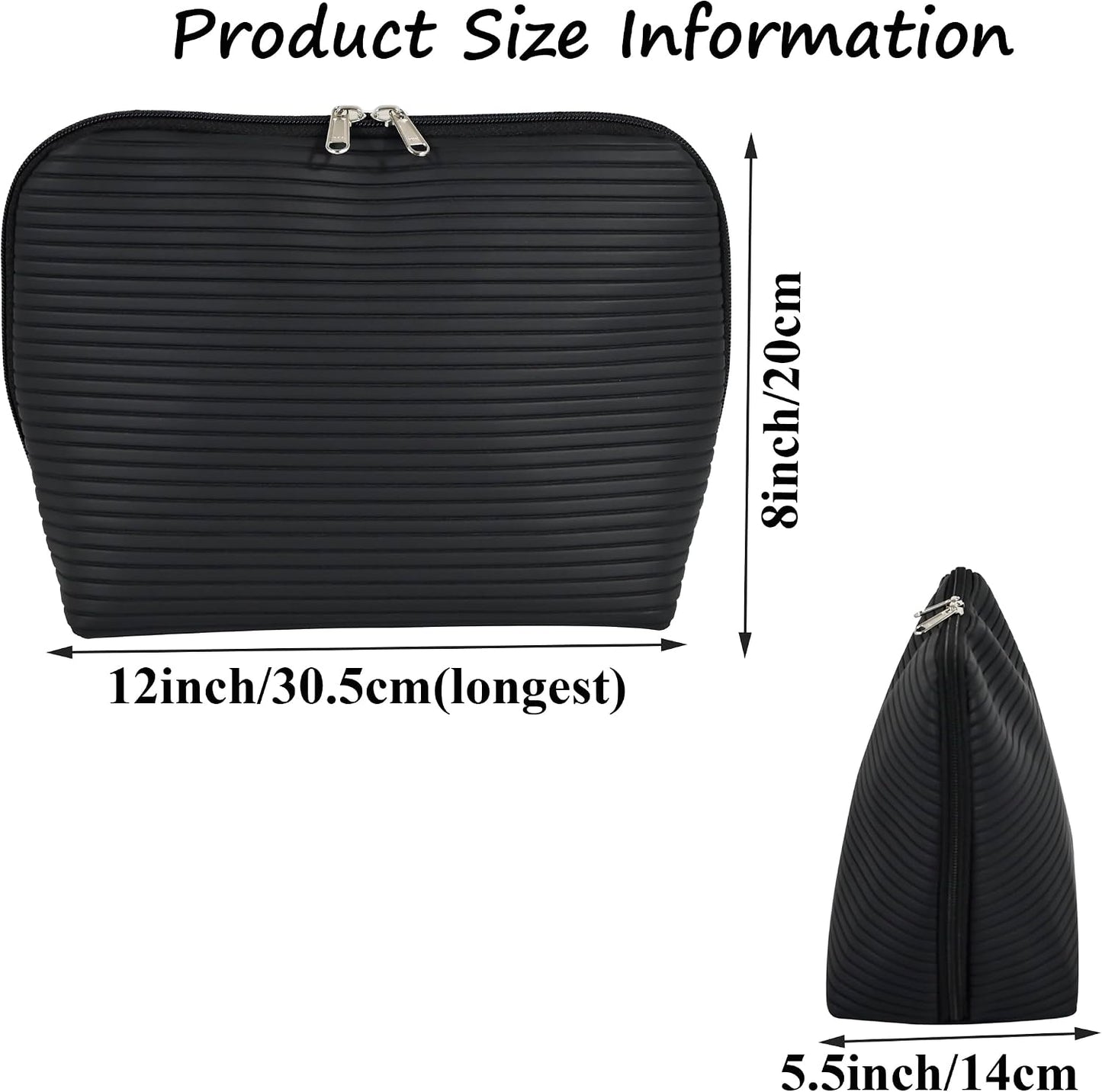 Travel Makeup Bag - Waterproof Stand Up Cosmetic Organizer with Brush Holders | Large Black Design for Skincare & Toiletries