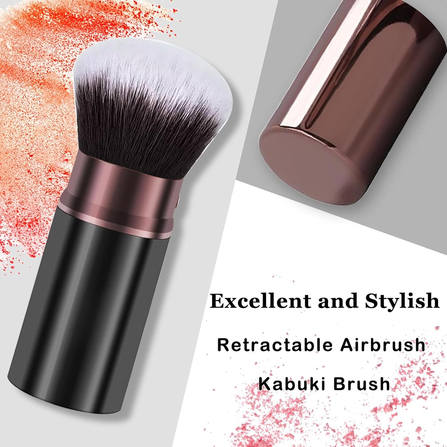 Retractable Kabuki Makeup Brush - Professional Travel Powder Brush for Flawless Blending | Ideal for Liquid, Cream, Blush & Bronzer