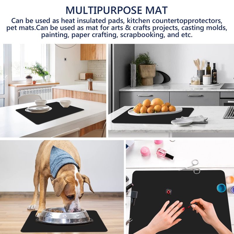 Gartful 2 Pack Silicone Crafting Mats, 15.7" x 11.8" Silicone Mat for Crafts, Large Heat Resistant Sheet for Jewelry Casting, Epoxy Resin, Painting, Counter Table Protector, Placemat, Nonstick, Black