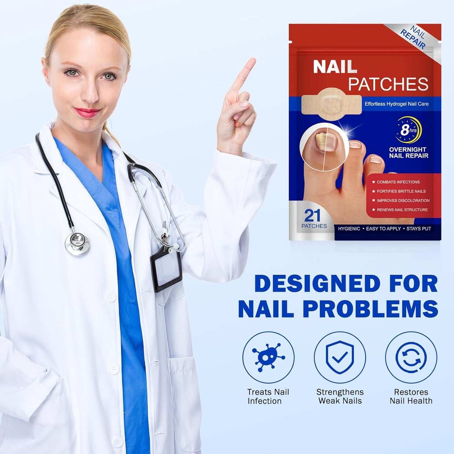 Fungal Nail Patches 42 PCS,Nail Repair Patches Extra Strength Hydrogel,Nail Fungus Patches Overnight Treatment for Damaged Nails,Restore Discoloration&Thickness, Safe for Sensitive Skin, Easy to Apply