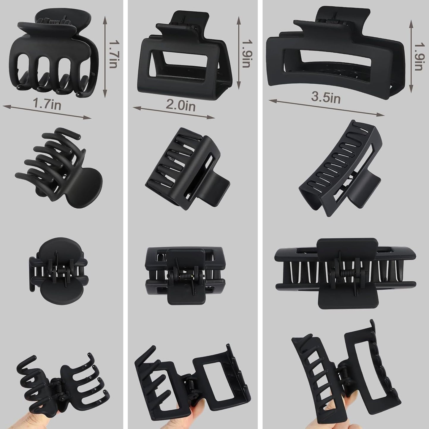 Hair Clips for Women - 12 Pcs Claw Clips in Small, Medium & Large | Perfect for Thin & Thick Hair - Black