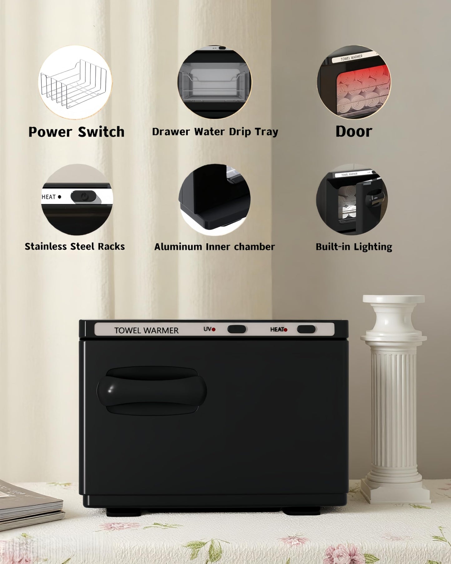 Asiakarn Towel Warmer, Hot Towel Warmers Spa, 8L Professional Mini Towel Warmer, Towel Warmer for Facials. (Black)