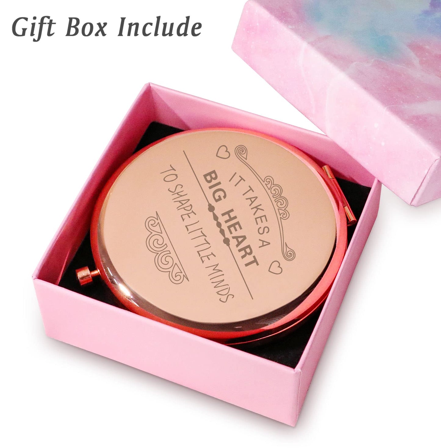 QUSTGO Teacher Appreciation Gifts for Women, Thank You Gifts for Teacher, Personalized Compact Mirror, End of Year Graduation Basket Stuffers