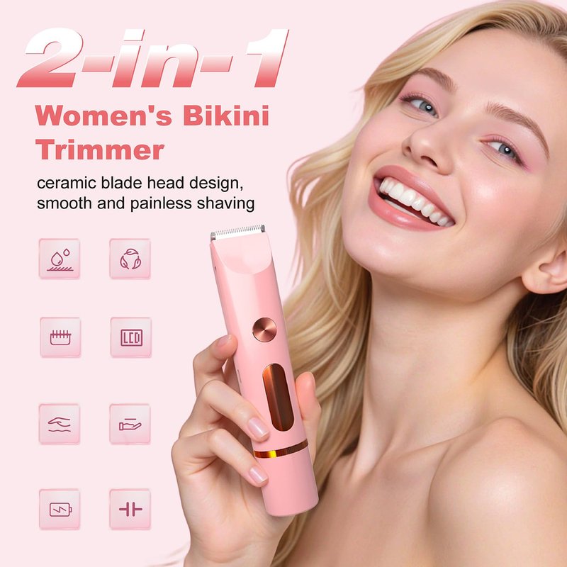 Bikini Trimmer for Women, Electric Razors for Women, Shaver with LCD Display, 2 in 1 Dual-Head Bikini Shaver, Rechargeable Razors, for Bikini Line Legs Underarms and Private Parts,Dry/Wet