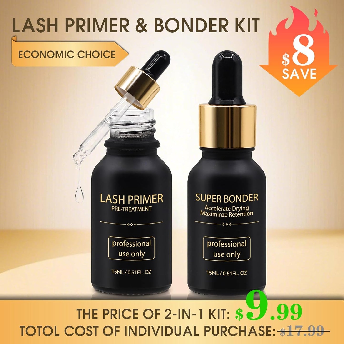 Eyelash Extension Bonder & Primer Kit - Glue Accelerator & Protein Oil Remover | 15ml Each