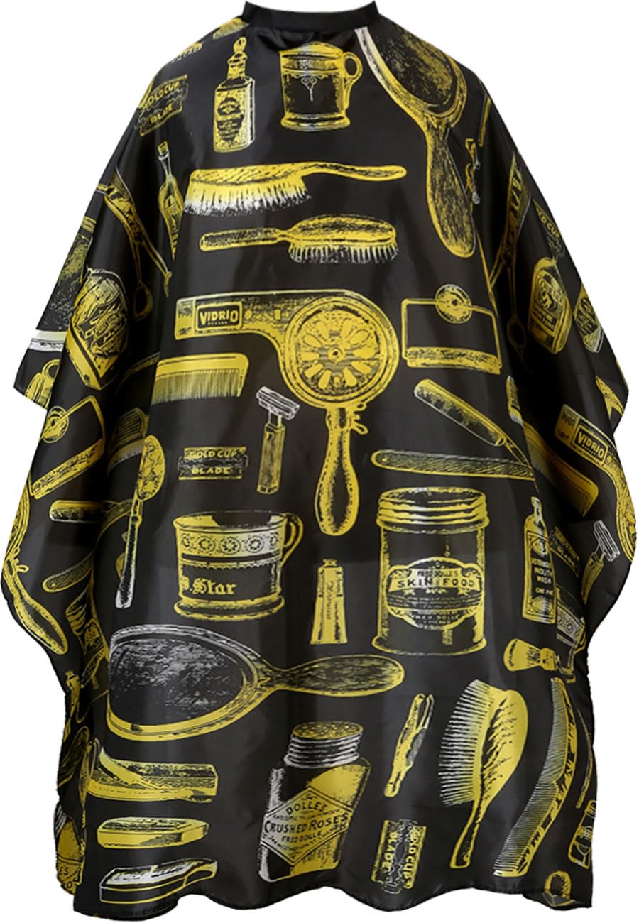 Borogo Professional Waterproof Hair Styling Cape Haircuting Salon Cape Gown Hair Salon with Snap Closure Yellow Stripes