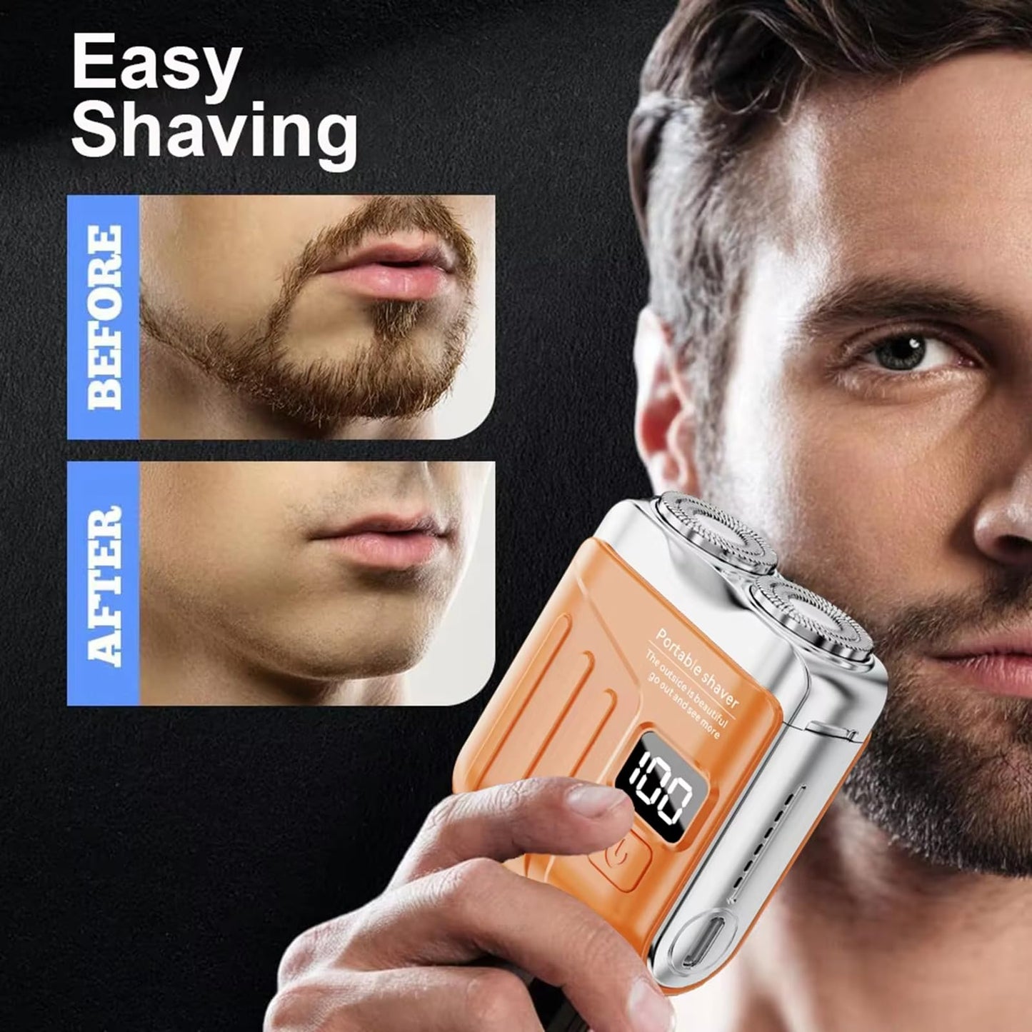 Cowenhey Portable Electric Shaver - LED Display Dual-Head Pocket Shaver, Mini USB Rechargeable Travel Razor, One-Button Operation, Long-Lasting Battery, for Home & Travel (Blue)