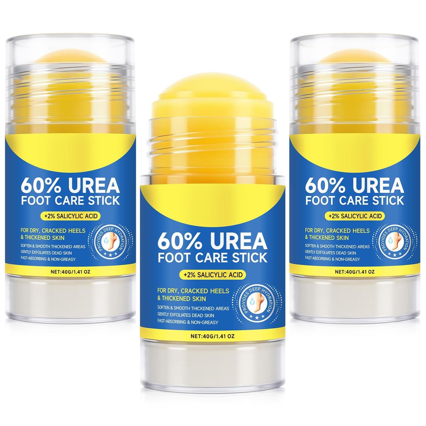 FANSHI 3 PCS Urea Stick 60% High Potency, Foot Care Urea Stick for Deeply Moisturizing & Fast Absorbing, Exfoliation for Dry Cracked Heels & Thickened Skin
