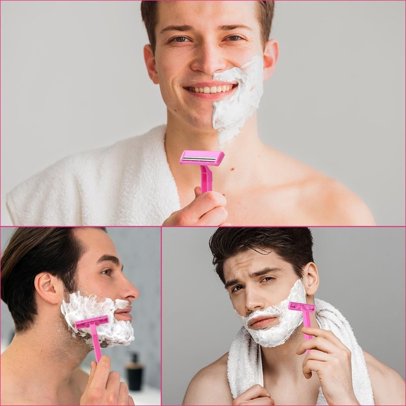 60 Count Women's Disposable Razors, Twin Blade Shaving Razor Pink Stainless Steel Women's Disposable Razors for Men Women Camping Traveling Home