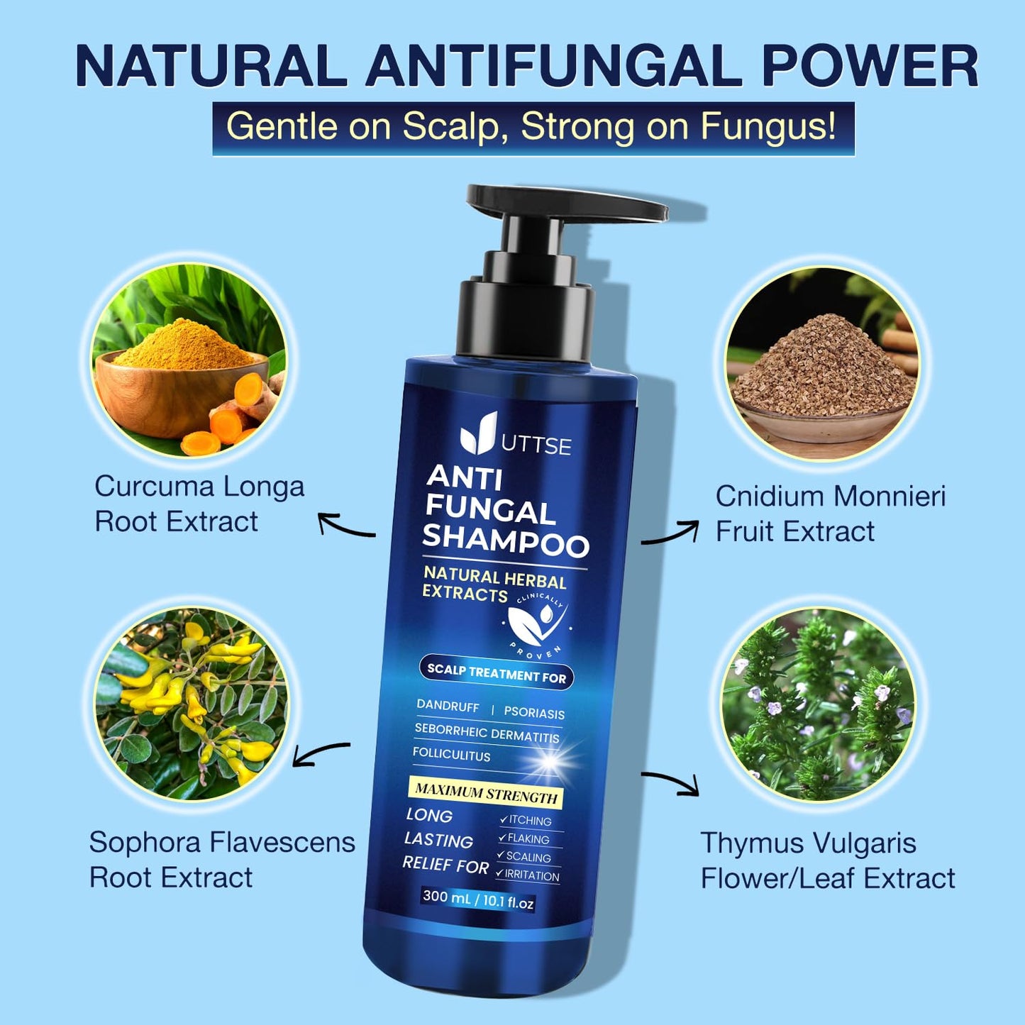 Anti-Fungal Shampoo for Scalp Psoriasis | Dandruff Relief for Folliculitis & Seborrheic Dermatitis - 300 mL / 10.1 fl. oz
