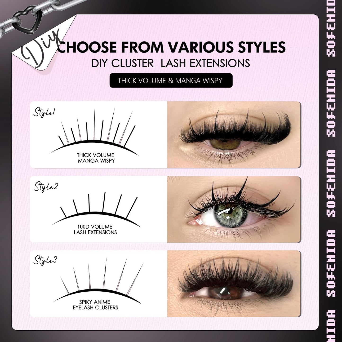 Lash Clusters Thick Lash Cluster with Lash Spikes 13-21MM Eyelash Clusters Thick Volume DIY Fairy Spiky Lash Extension Manga Lash Clusters Volume Cluster Lashes by SOFENIDA(100D-10-18MM)