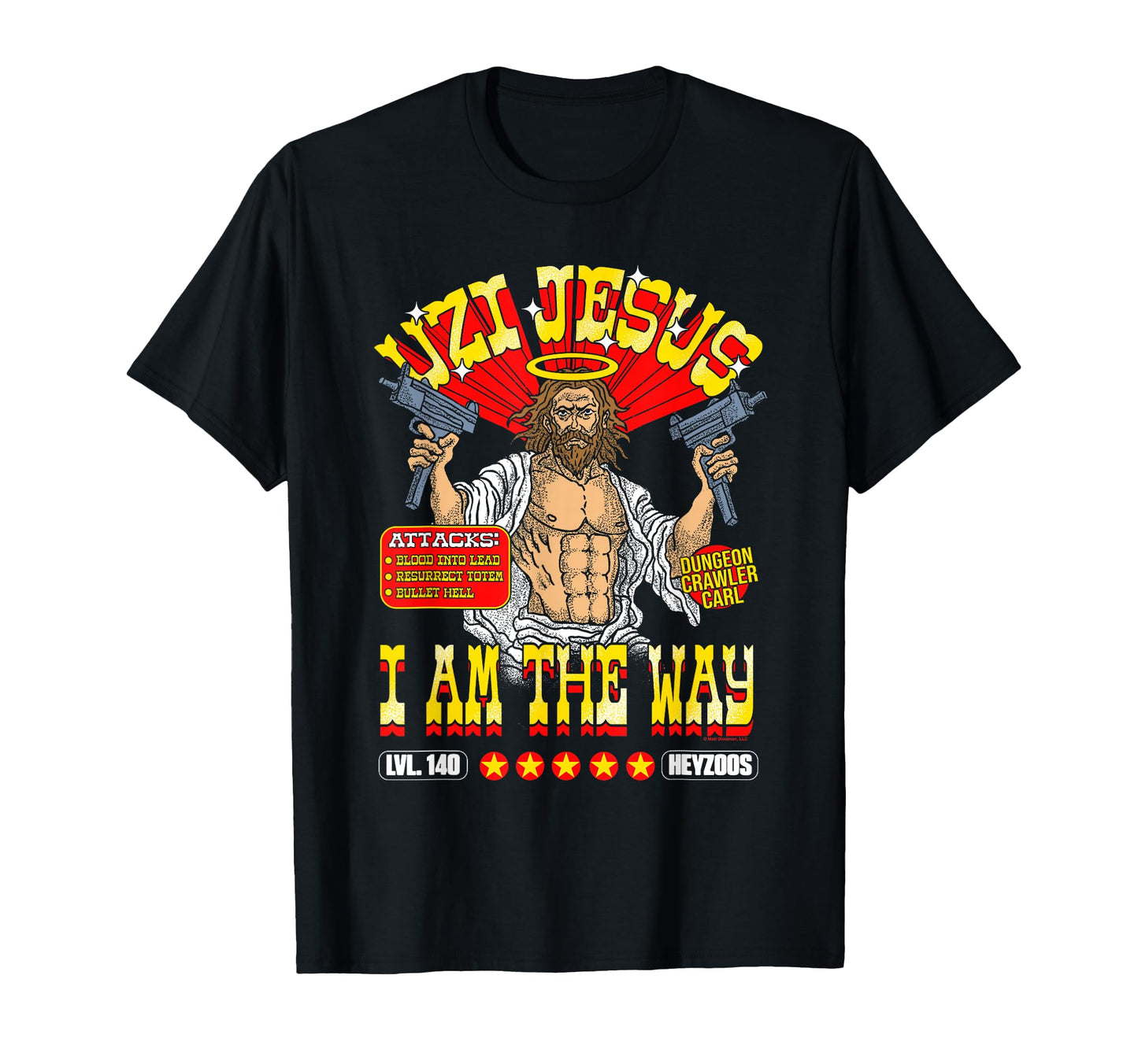 DCC Uzi Jesus I Am the Way Character Stats RPG Books T-Shirt