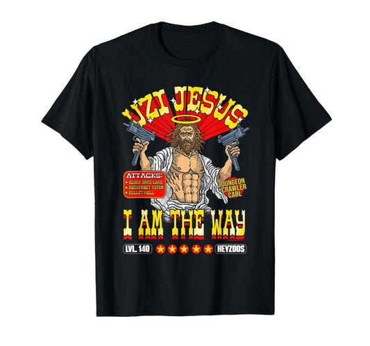 DCC Uzi Jesus I Am the Way Character Stats RPG Books T-Shirt