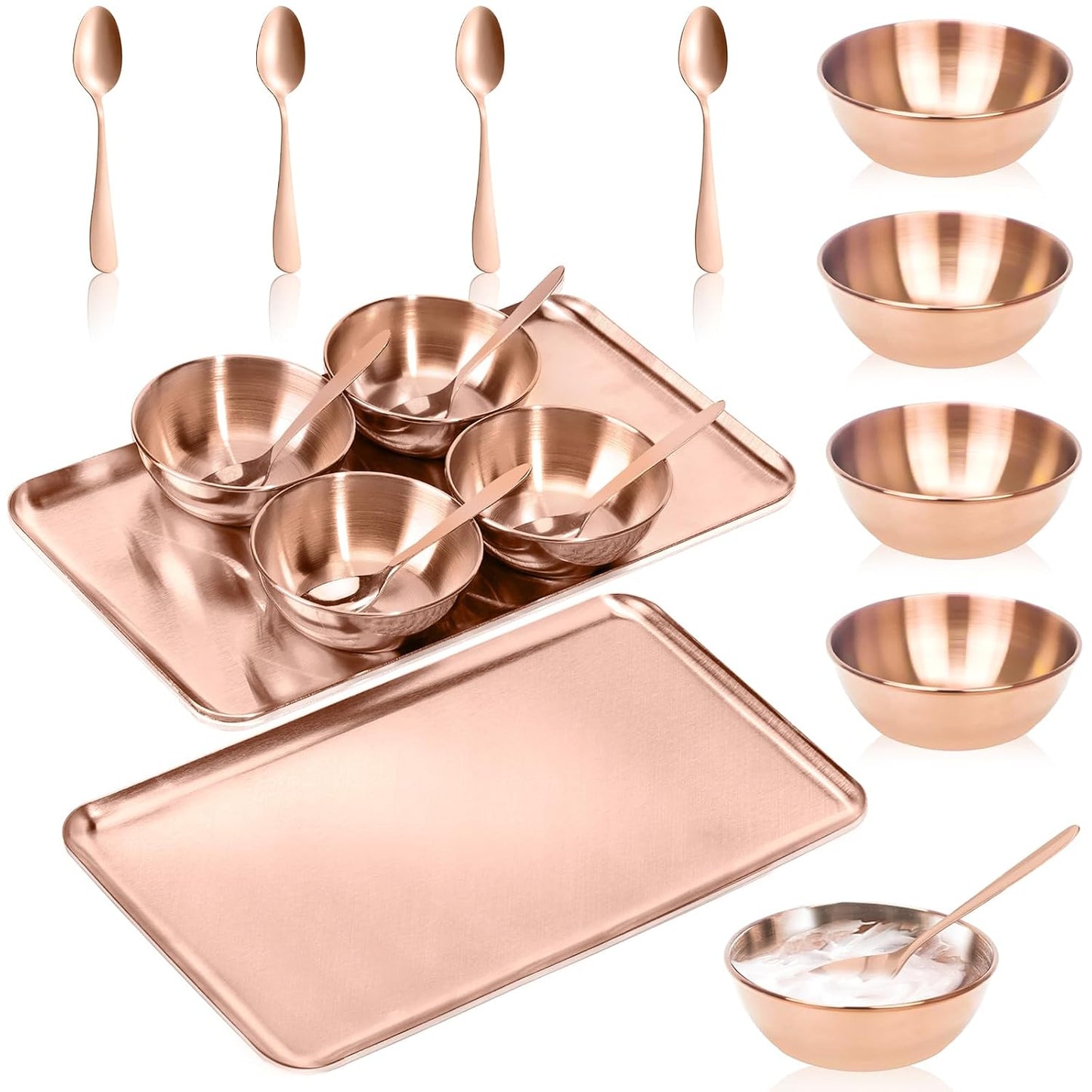 Gold Facial Supplies Set - 9 Pcs Skincare Tray with 4 Stainless Steel Mixing Bowls & Spoons | Spa Essentials for Estheticians