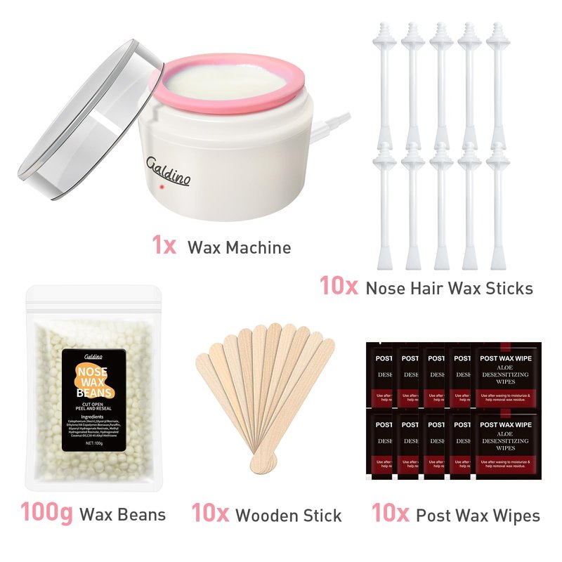 Galdino Nose Wax Kit Men & Women, Nose Hair Wax Kit With 30 Sticks, Painless Nasal & Ear Hair Removal, Usb Fast Heat Wax Pot Machine, Smart Constant Temp (White)