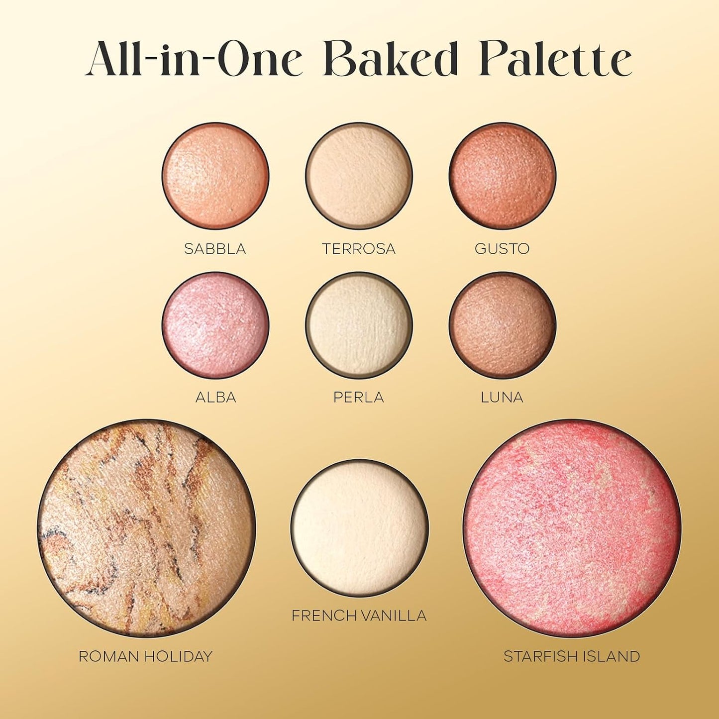 Baked Makeup Palette - Full Size Blush, Bronzer, Highlighters & Eyeshadows | Travel-Friendly Compact, Neutral Shades