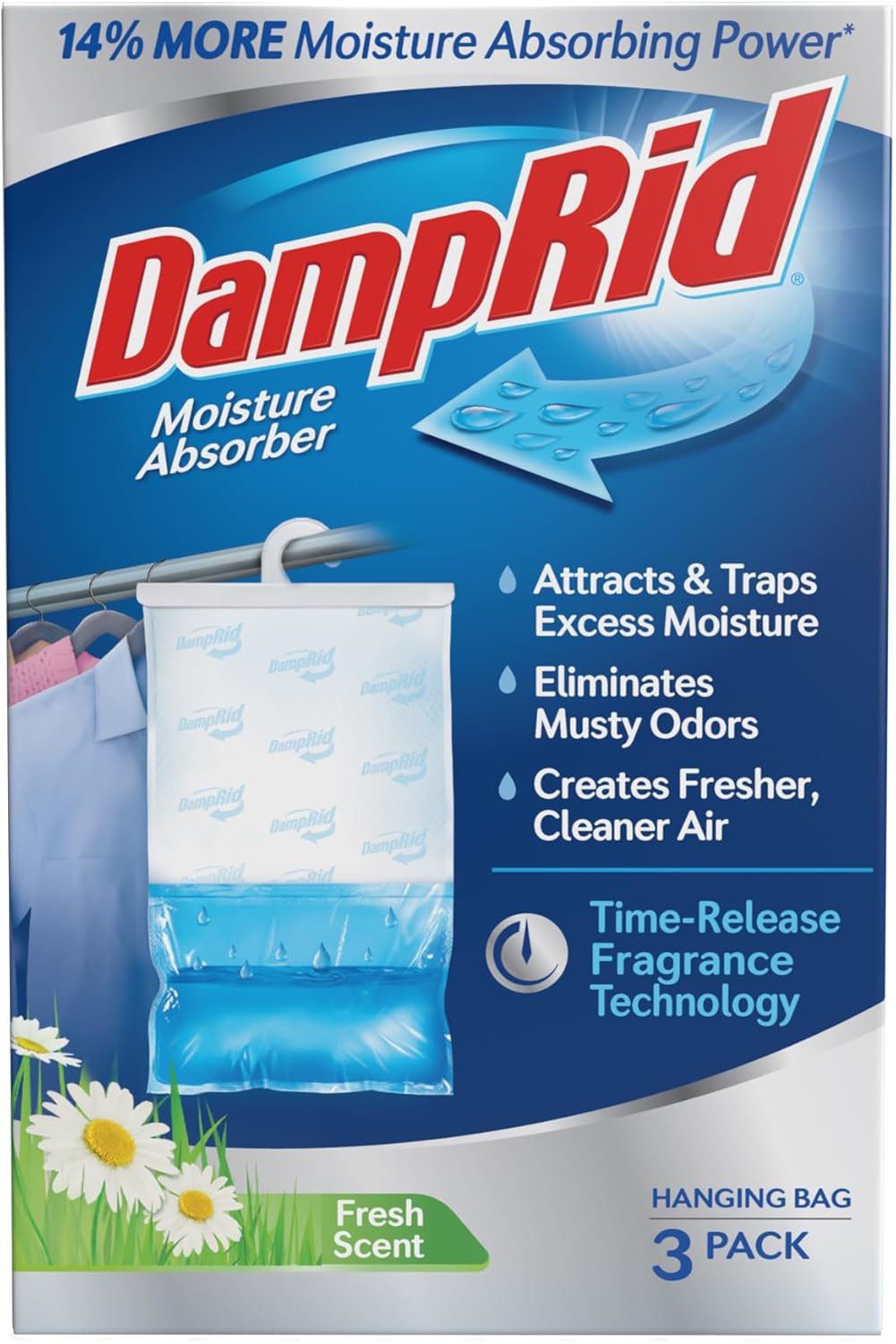 DampRid Fragrance-Free Hanging Moisture Absorber | 16 oz. 3-Pack - Eliminates Musty Odors, Ideal for Closets