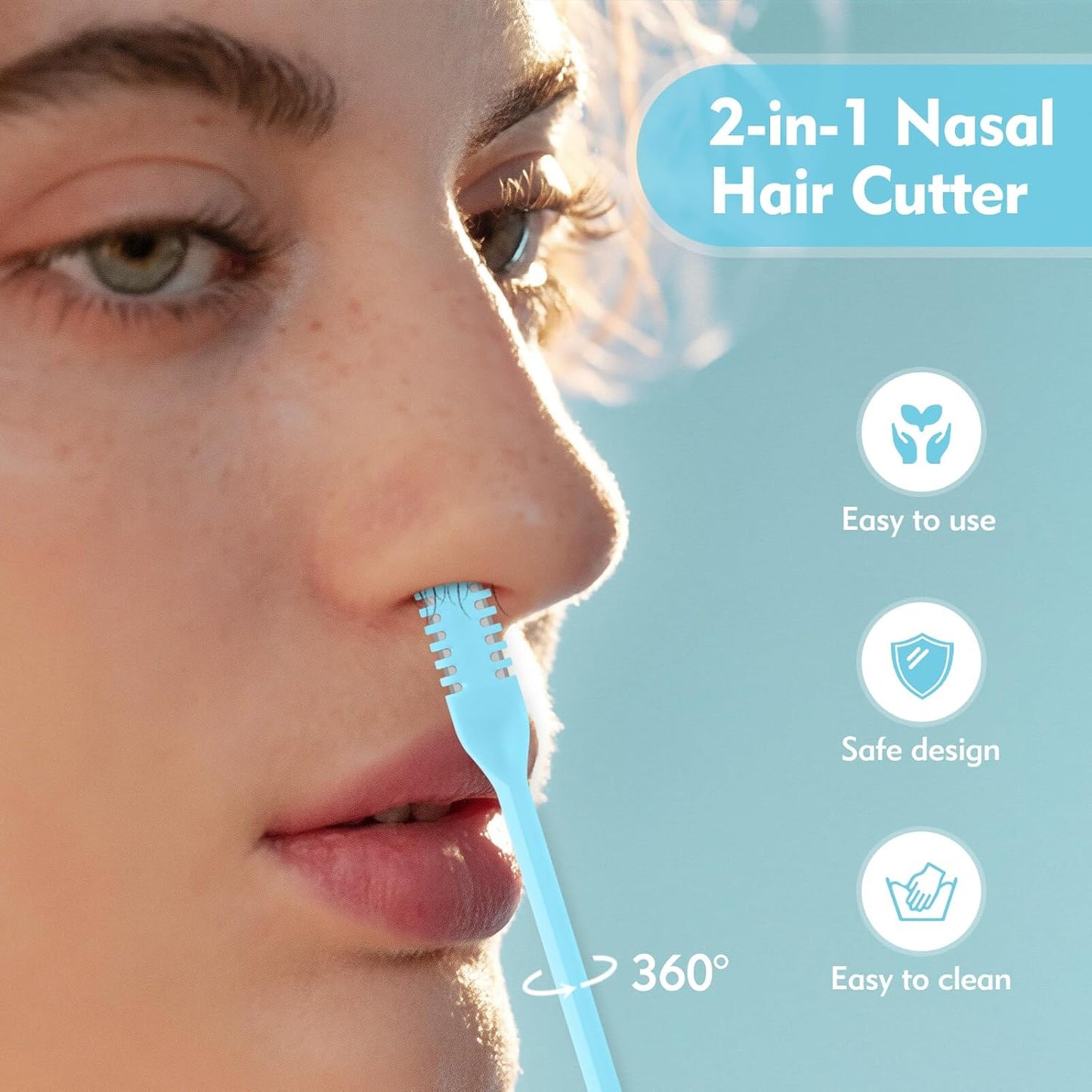 Nasal Hair Cutter - 2-in-1 Double-Sided Nose Hair Trimmer with 360° Rotation & Cleaning Brush | Portable for Men & Women - Blue