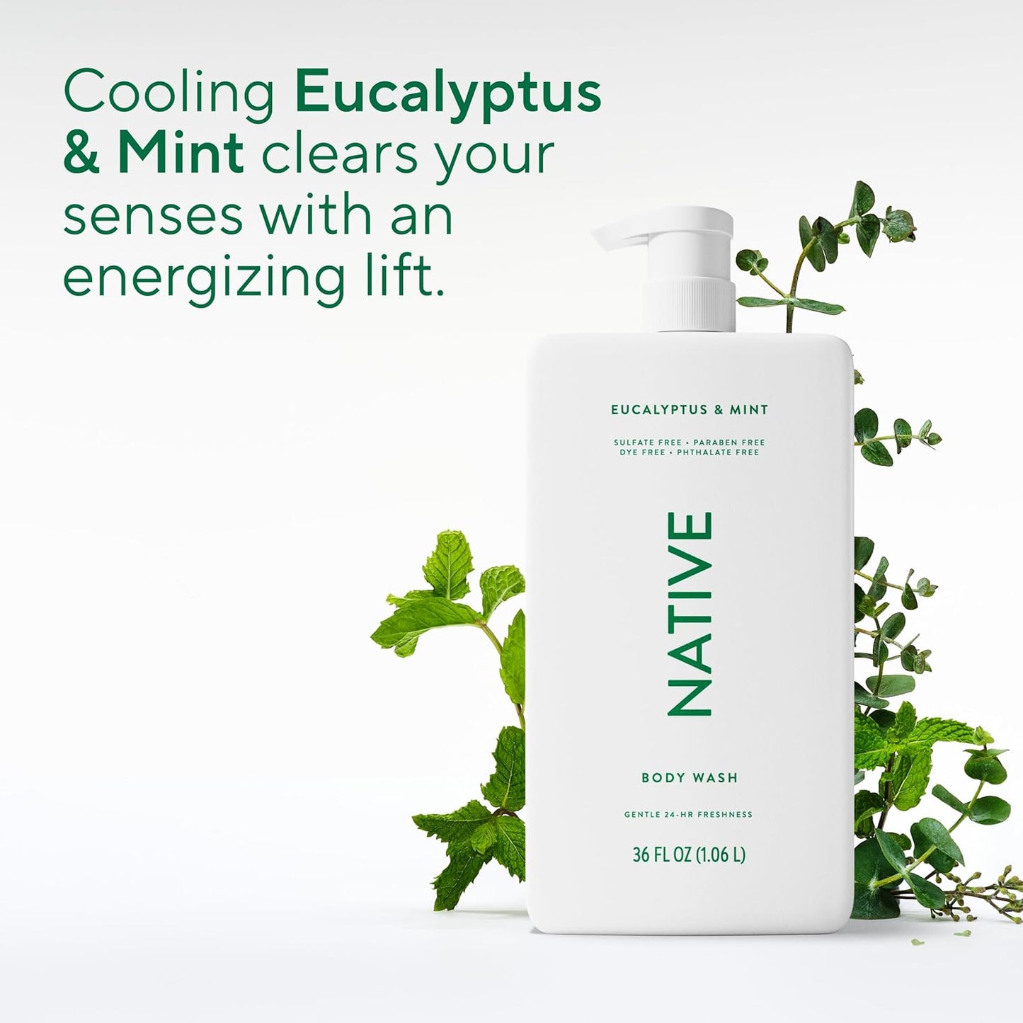 Native Body Wash - Eucalyptus & Mint, Sulfate-Free Formula | 36 oz Pump Bottle for Men & Women