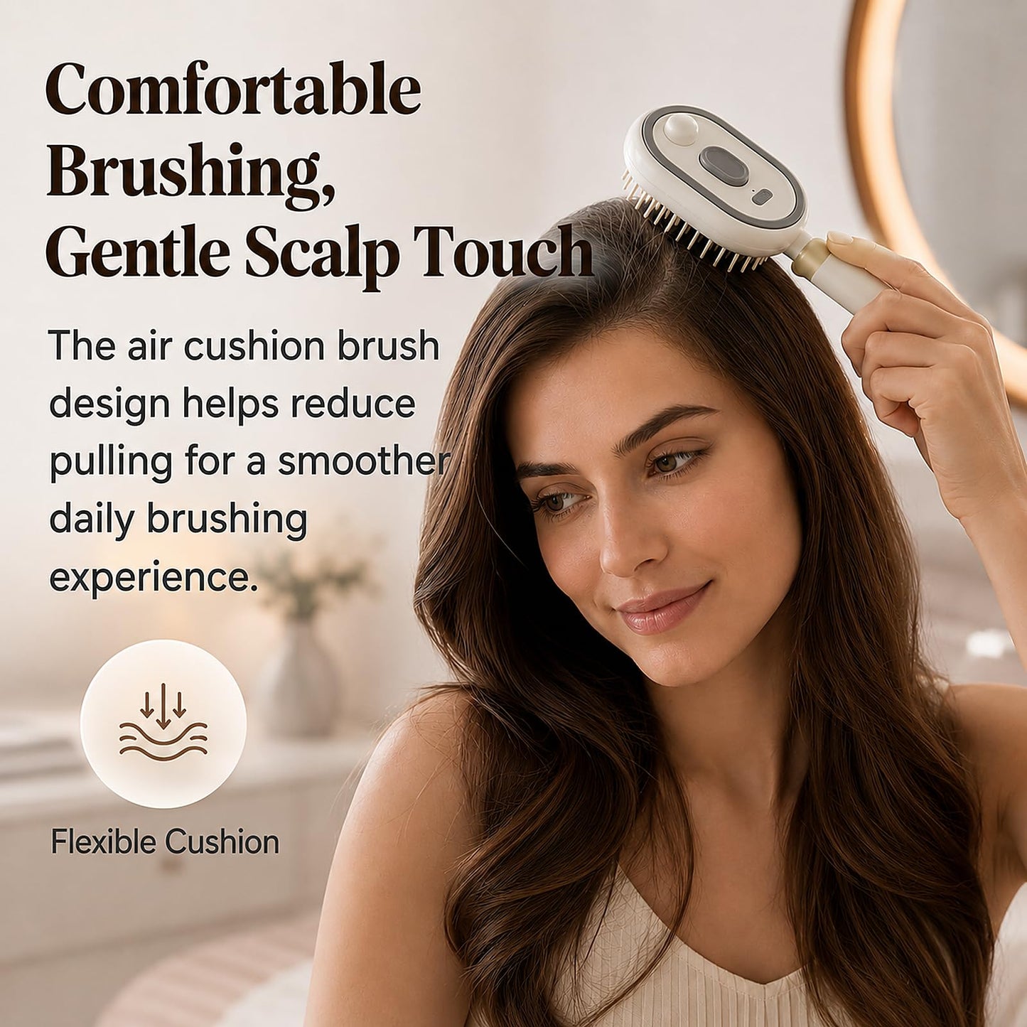 Electric Spray Air Cushion Massage Comb, Rechargeable Mist Hair Brush with Self-Cleaning Design, Detangling Brush for Frizzy Hair, Flyaways & Scalp Comfort(Beige)