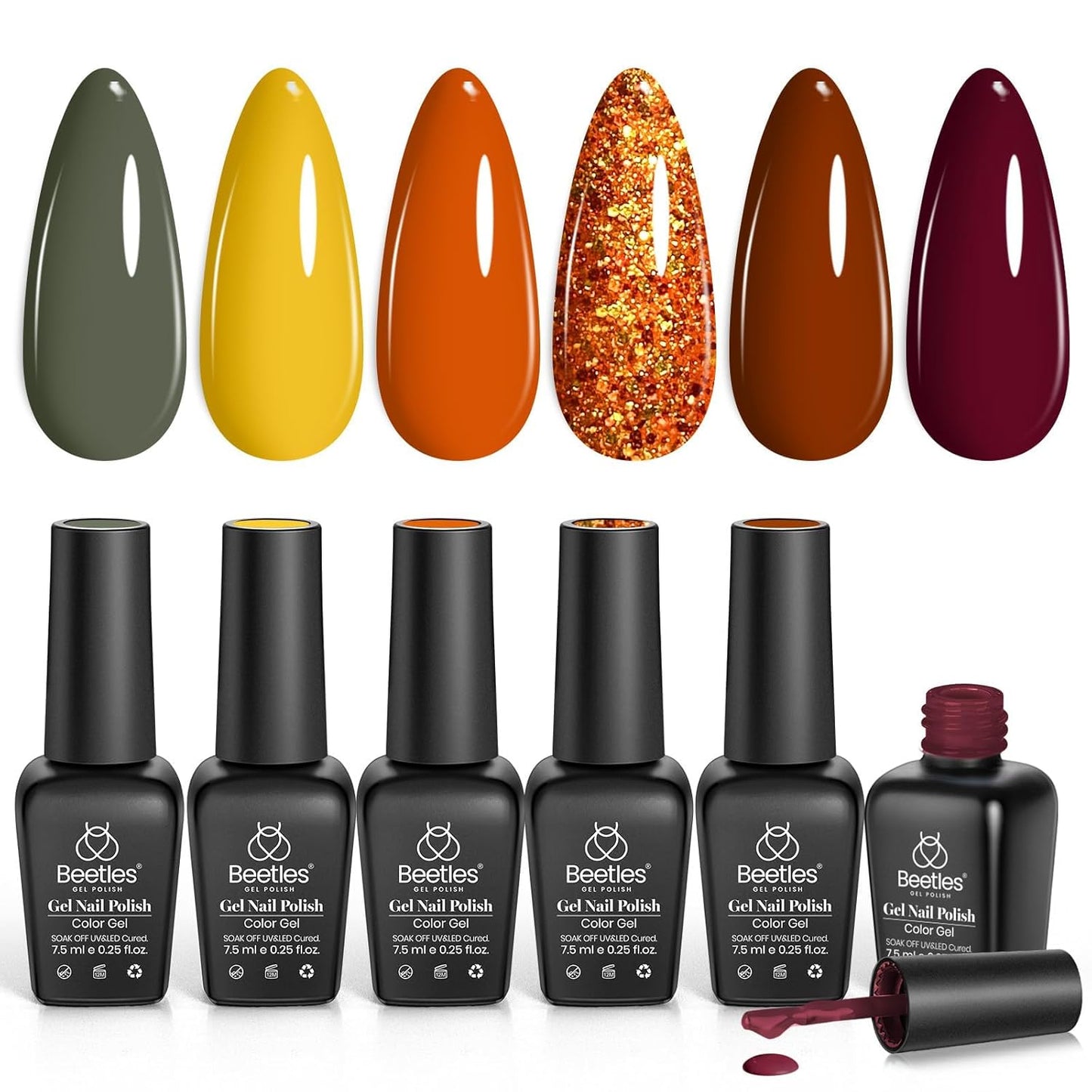 Beetles Gel Nail Polish Kit - 6 Soak Off UV Colors | Long-Lasting Glossy Finish for Salon & Home Manicure