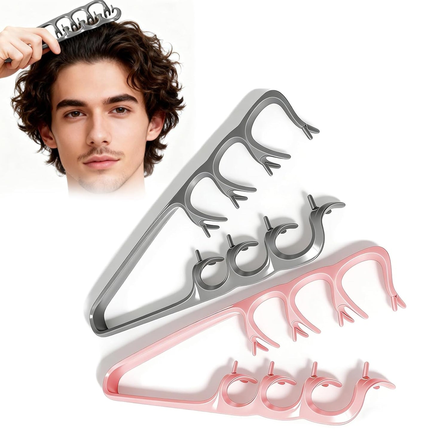 Texture Comb Set for Men & Women - Professional Volumizing Tool for Thick, Curly, or Fine Hair | Durable Wide Tooth Design in Gray & Pink
