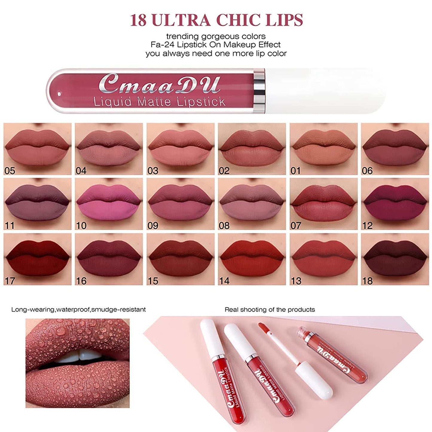 Matte Velvety Liquid Lipstick Set - Long Lasting Waterproof Lip Stain | 18 Vibrant Colors, High Pigment