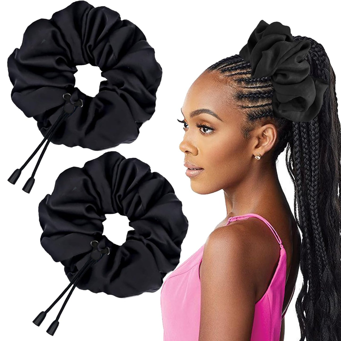 Adjustable Afro Puff Hair Ties - Extra Large Satin Scrunchies for Thick Curly Hair | No Damage, Oversized Design