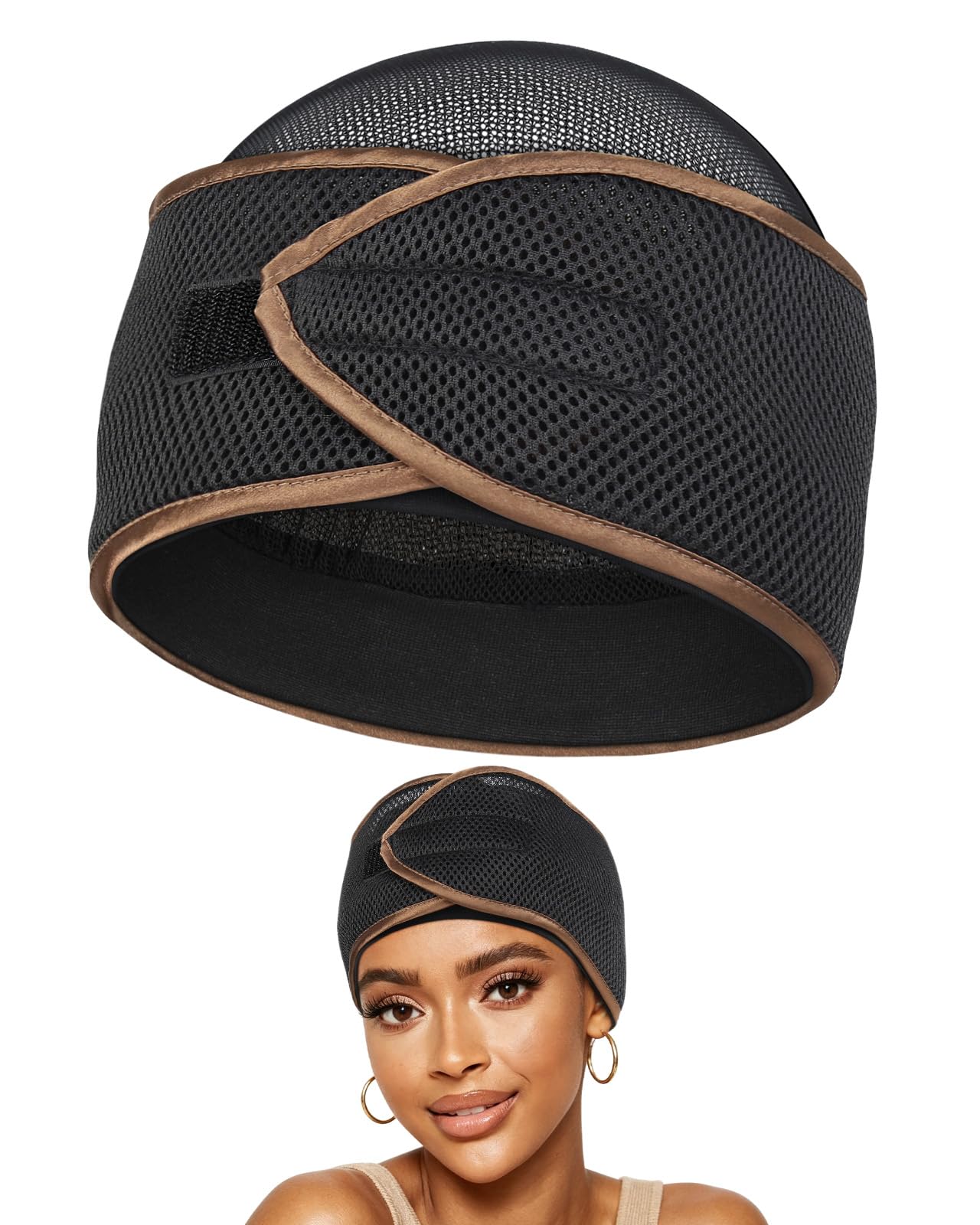 FocusCare 2-in-1 Anti-Slip Hair Wrap for Sleep – Mesh Durag Cap for Pixie Cut Short Hair, Adjustable Hook and Loop Fastener Closure