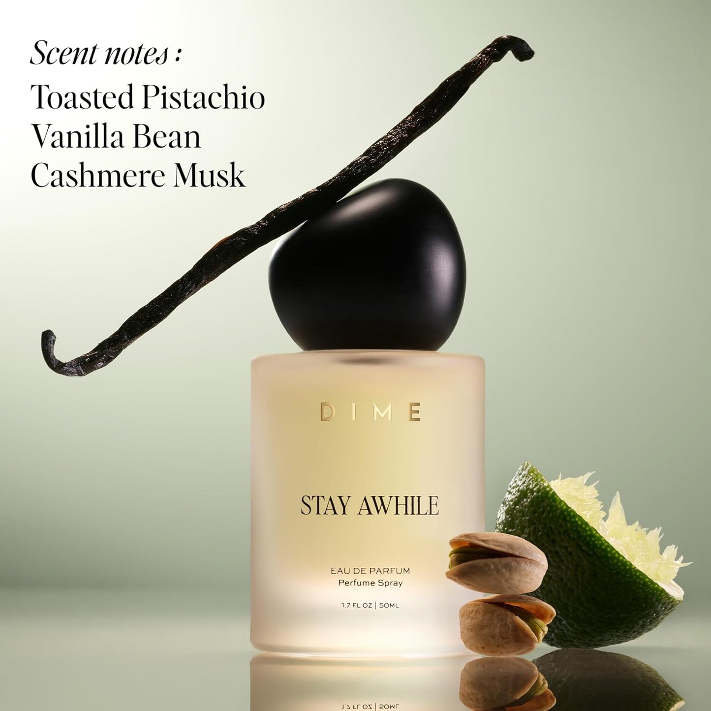 DIME Beauty Stay Awhile Perfume for Women - Warm Gourmand Fragrance with Toasted Pistachio & Cashmere Musk | 1.7 oz / 50 ml