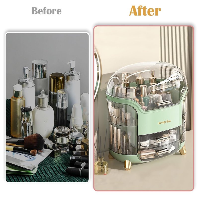 Makeup Organizer & Skincare Storage Box - Waterproof, Dustproof | Countertop with Lid & Drawers