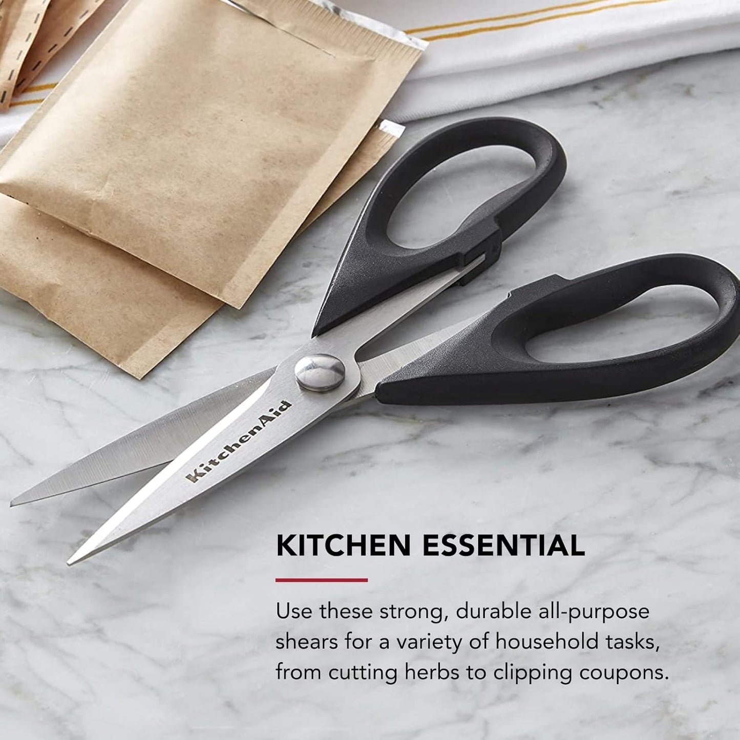 KitchenAid Kitchen Shears - Durable Stainless Steel Scissors with Soft Grip Handle | 8.72 Inch, Black