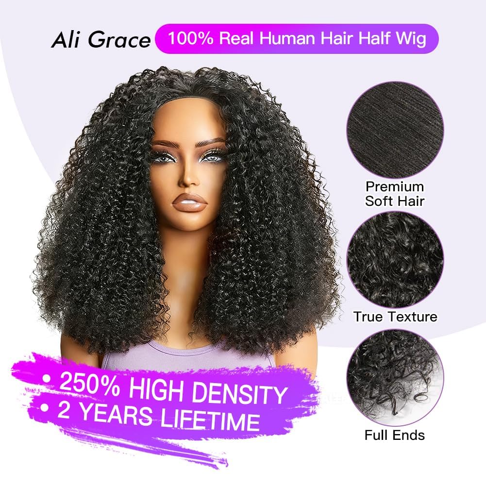 Kinky Curly Half Wig - 250% Density Human Hair | Glueless, Beginner-Friendly 20 Inch Flip Over Design