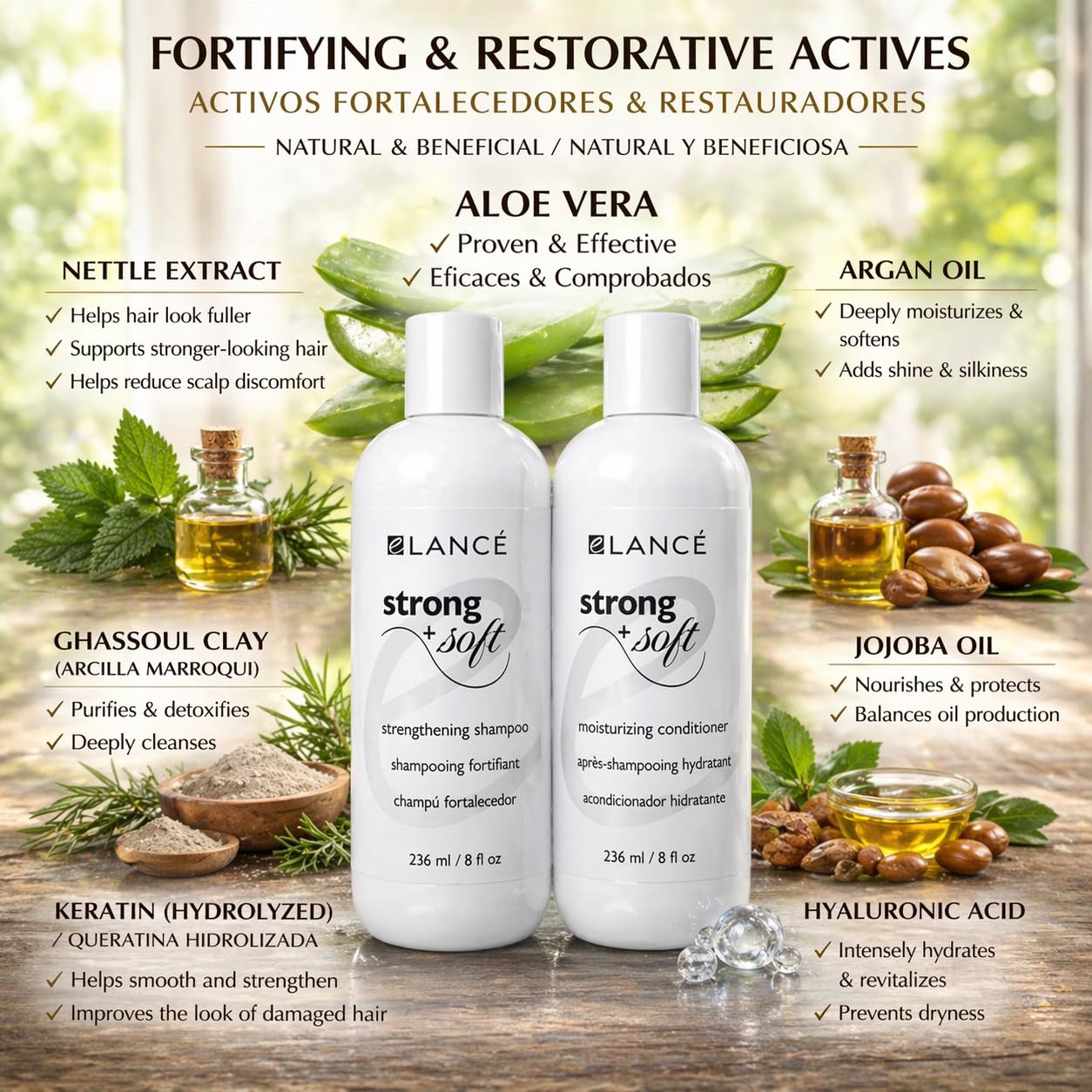 Hair Growth & Repair Shampoo and Conditioner Set with Rosemary, Minoxidil, Biotin, Argan & Keratin – eLANCÉ Strong + Soft – Anti Hair Loss, Frizz Control, Deep Hydration, Salt Free, 16 fl oz